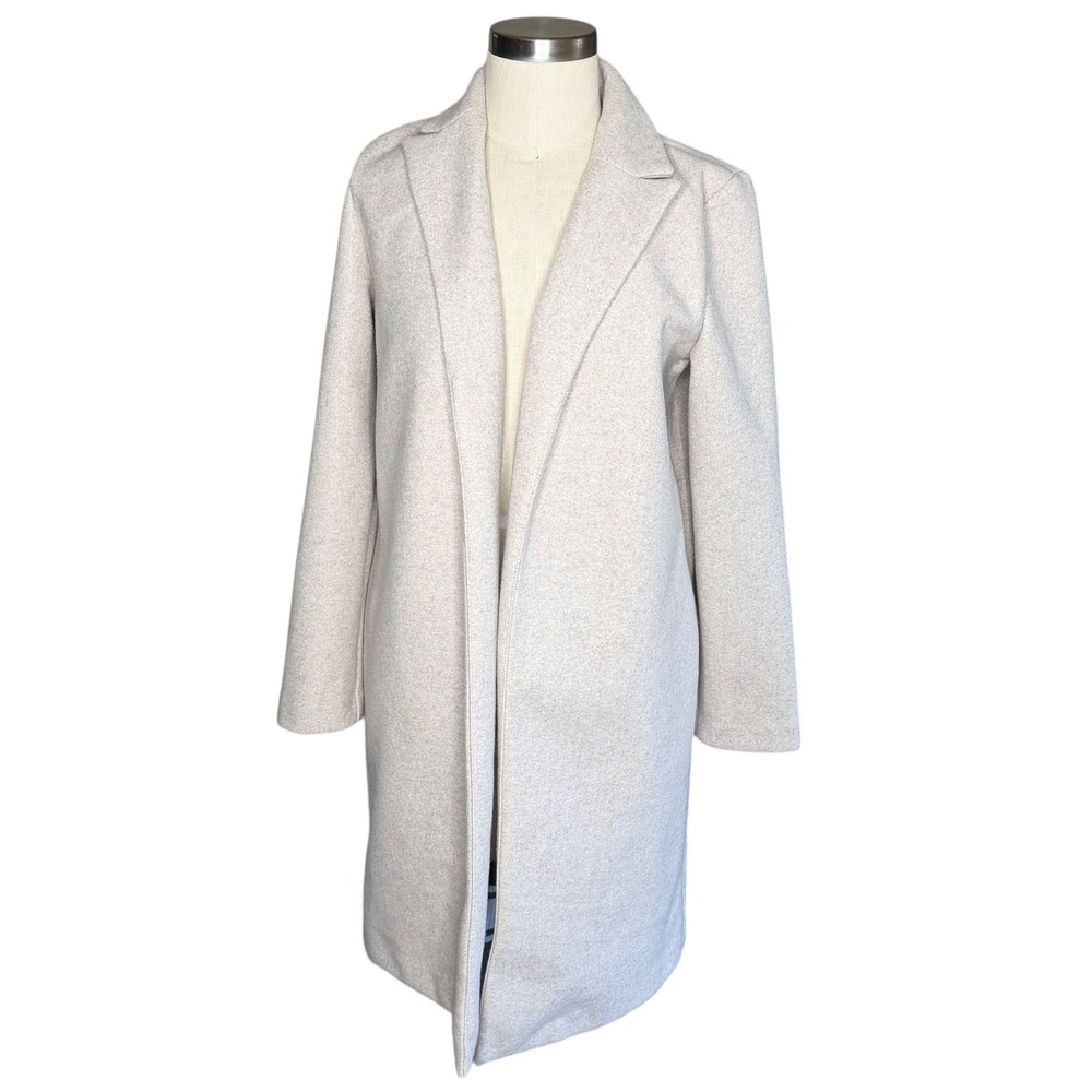 ZARA Coat Beige Oatmeal Open Front Notch Lapel Women's Size Small Classy